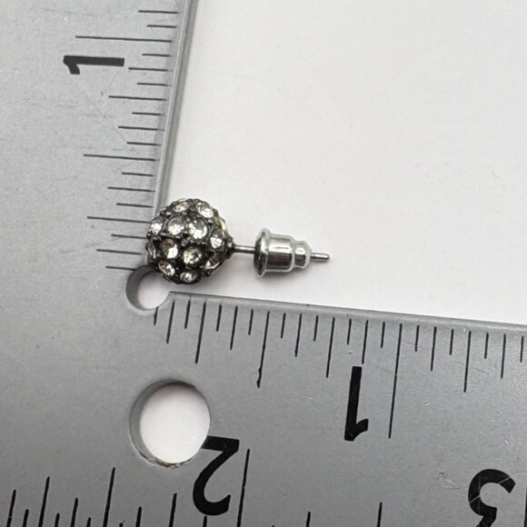 Vintage Round Rhinestone Ball Stud Earrings Silver Tone Sparkling - Picture 3 of 6